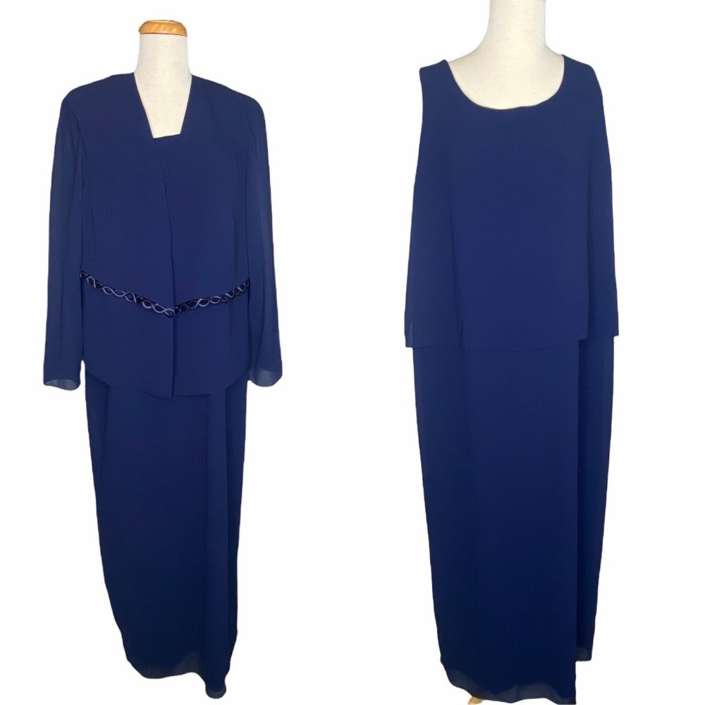 VNTG Ursula of Switzerland Blue Chiffon Dress & Jacket Set Mother of the Bride - Picture 4 of 16